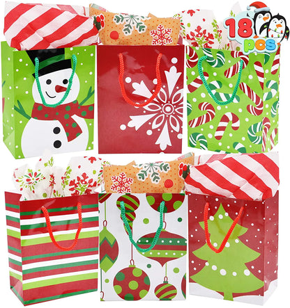18 Pack Christmas Gift Bags - Holiday Paper Gift Bags
