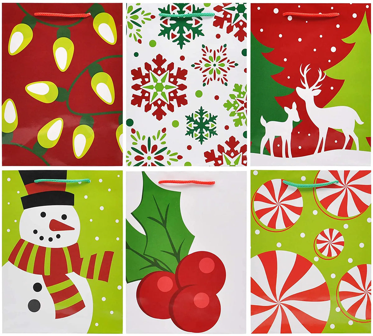 18-Pack Christmas Gift Bags with Handles, Holiday Paper Goody Bags