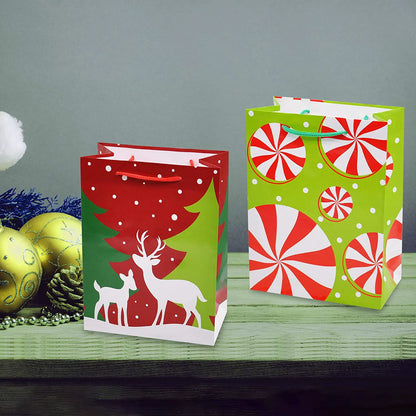 18-Pack Christmas Gift Bags with Handles, Holiday Paper Goody Bags