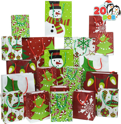 20-Pack Christmas Goody Gift Bags with Handles, Assorted Sizes