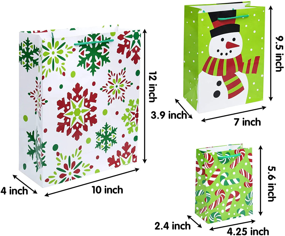 20-Pack Christmas Goody Gift Bags with Handles, Assorted Sizes