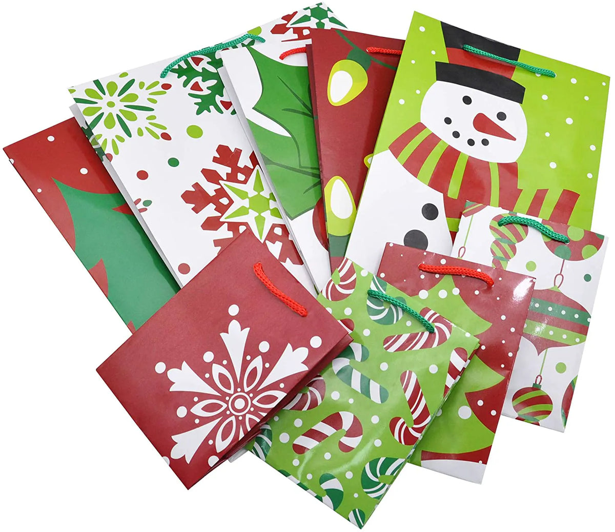 20-Pack Christmas Goody Gift Bags with Handles, Assorted Sizes