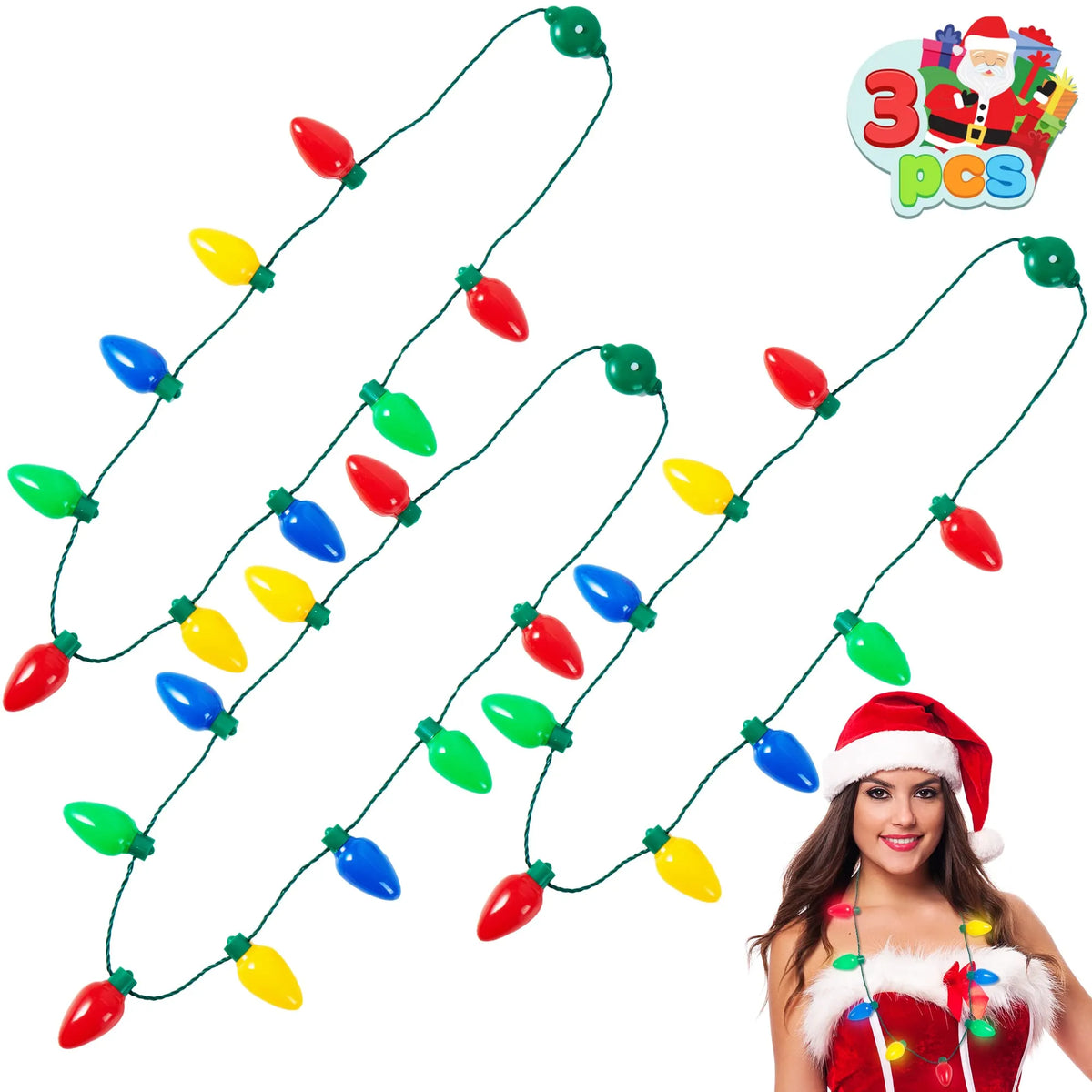 3-Pack Christmas Necklace with 9 Light Bulbs