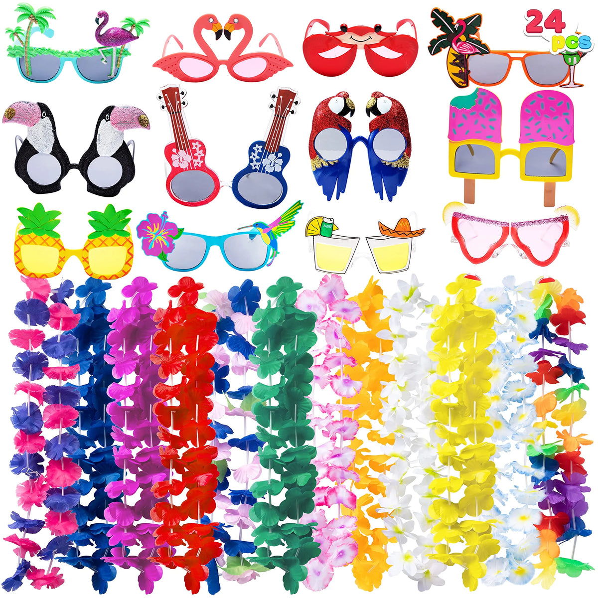 Luau Leis with Glasses, 24 Pack