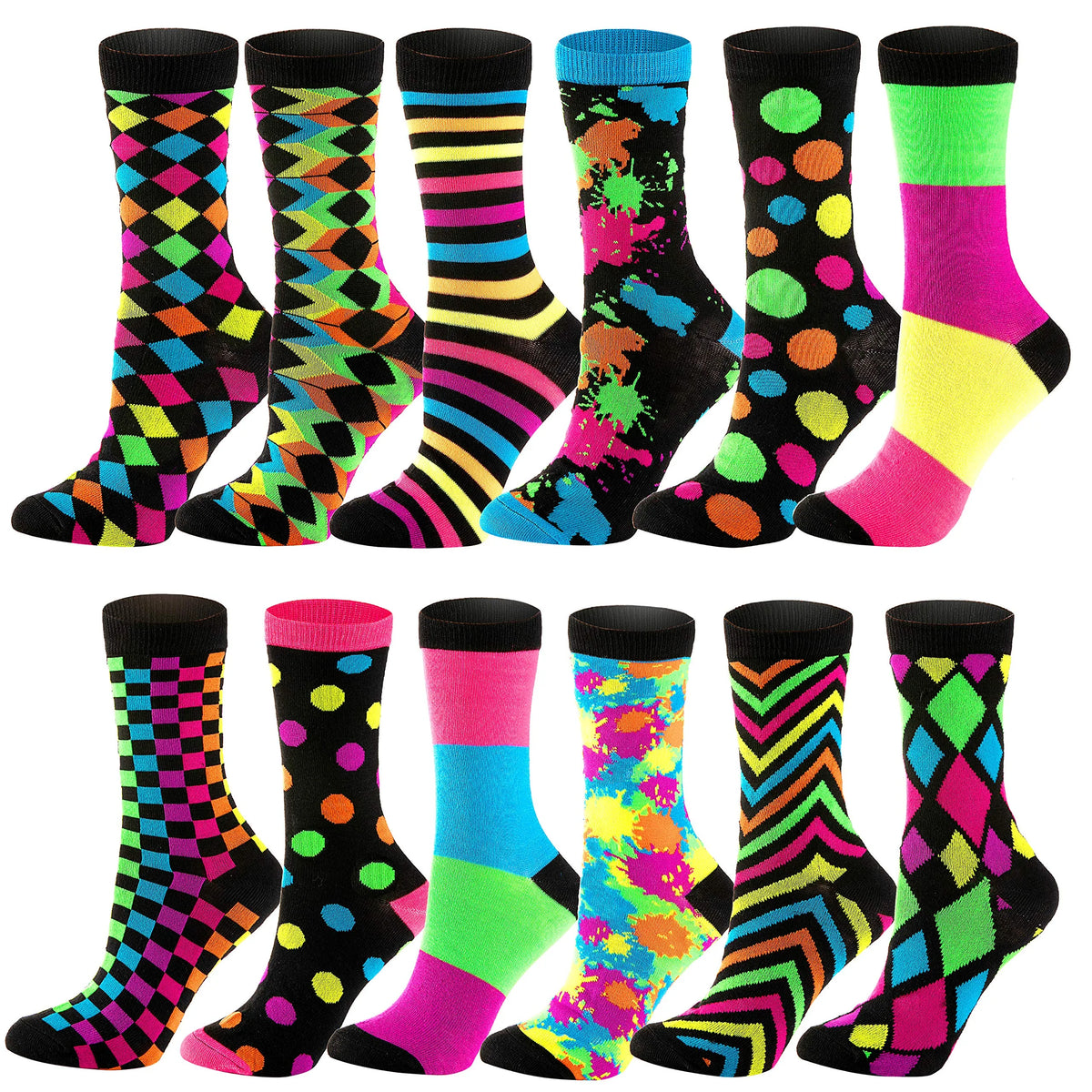 12 Pairs Paint Splash Patterned Crew Socks