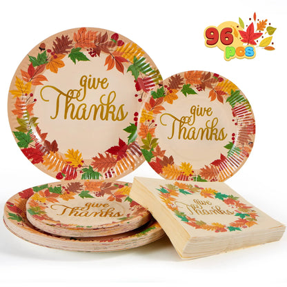 Thanksgiving Paper Plates & Napkins Set for 24 Guests