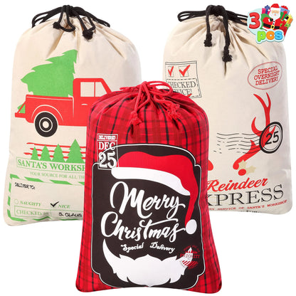 Christmas Canvas Burlap Gift Bags (3-Pack)