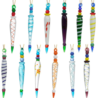 12 Glass Icicle Ornaments