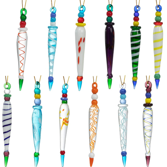12 Glass Icicle Ornaments