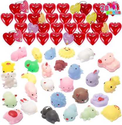 28-Pack Mochi Squishy Toys with Valentine's Day Cards for Kids