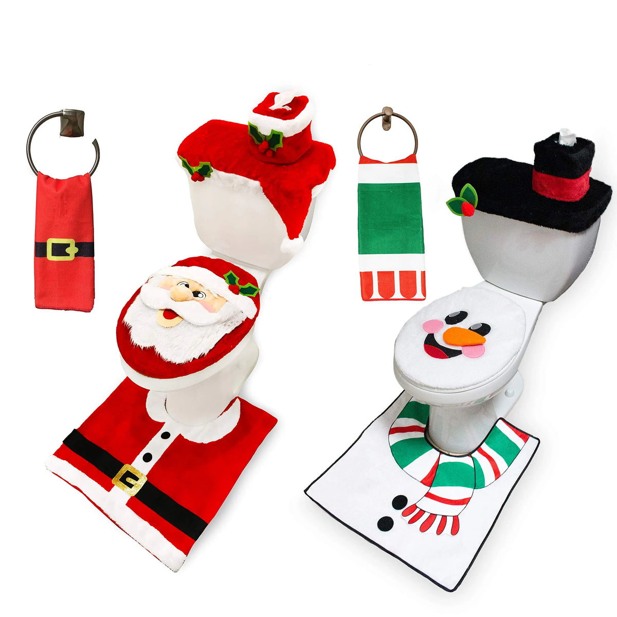 10 Pcs Santa and Snowman Bathroom Decor Set
