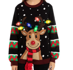 Black Reindeer Ugly Christmas Sweater with Lights