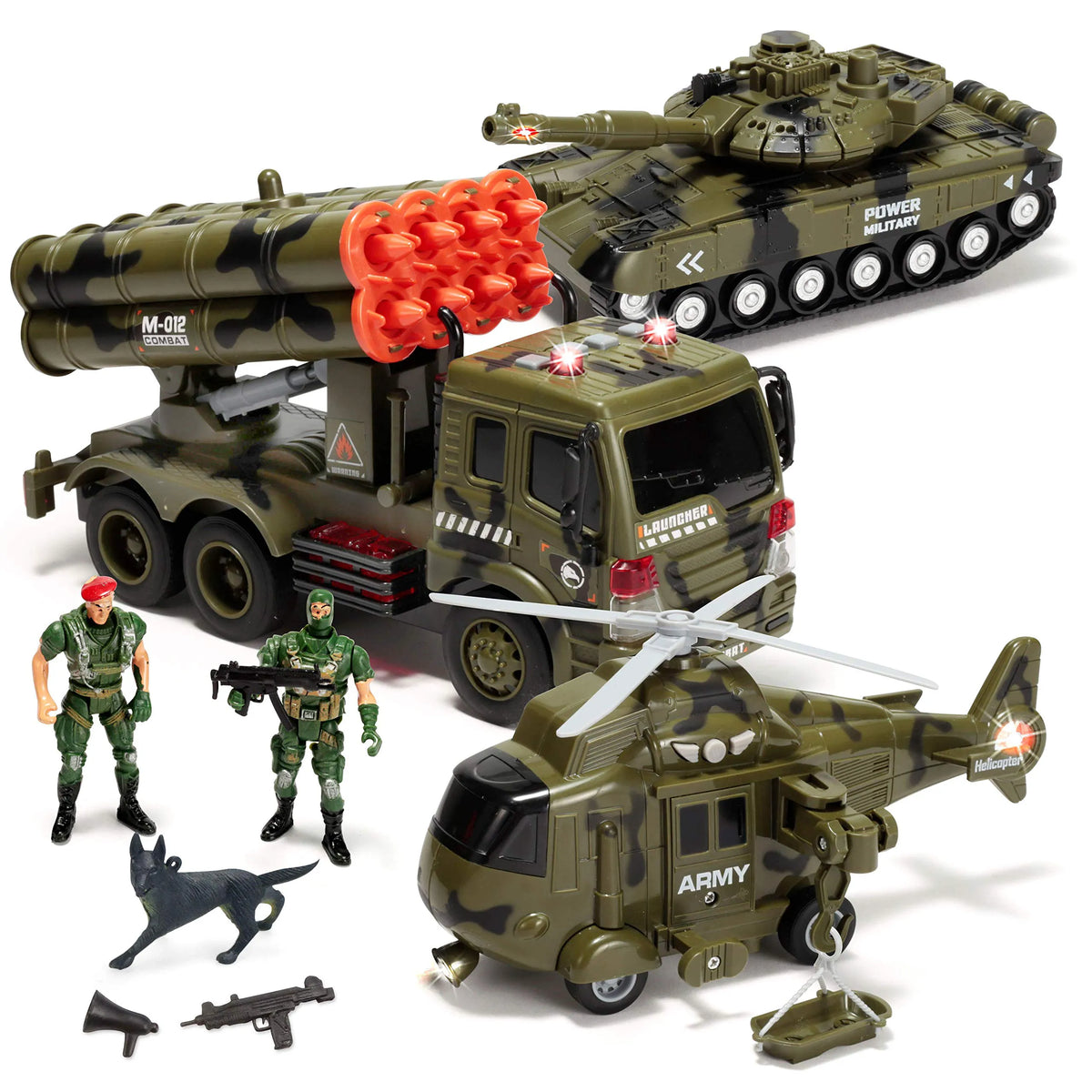 3-in-1 Friction-Powered Siren Military Vehicle Toy