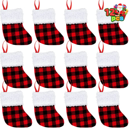 5-Inch Red and Black Buffalo Plaid Christmas Stockings, 12-Pack