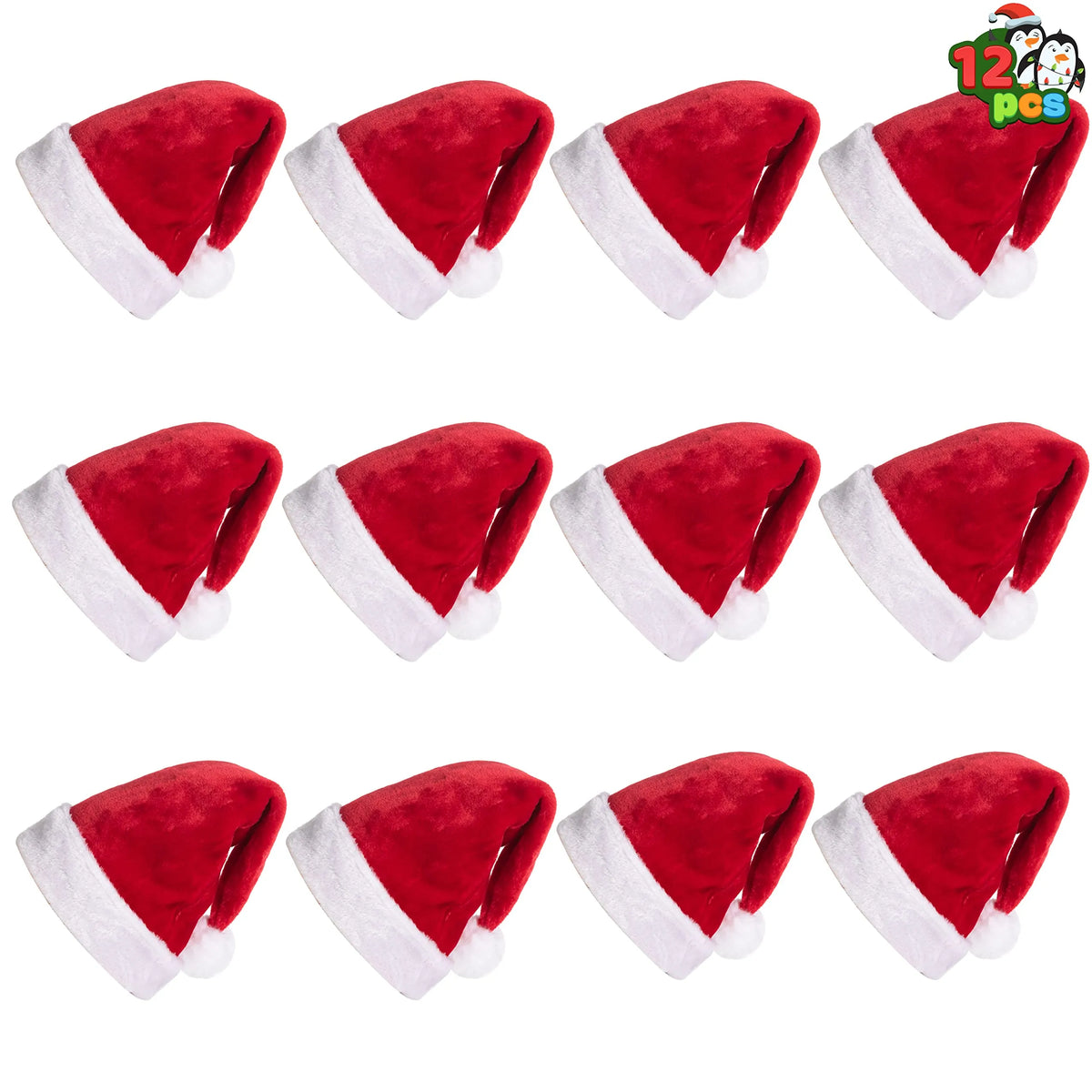 Premium Santa Hats for Christmas, 12-Pack