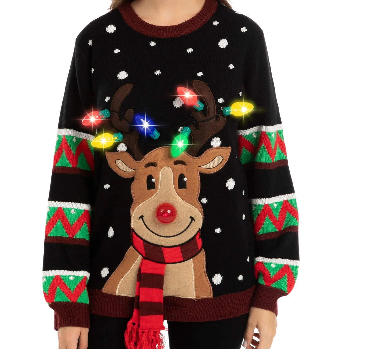 Black Reindeer Ugly Christmas Sweater with Lights