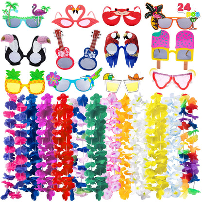 Luau Leis with Glasses, 24 Pack
