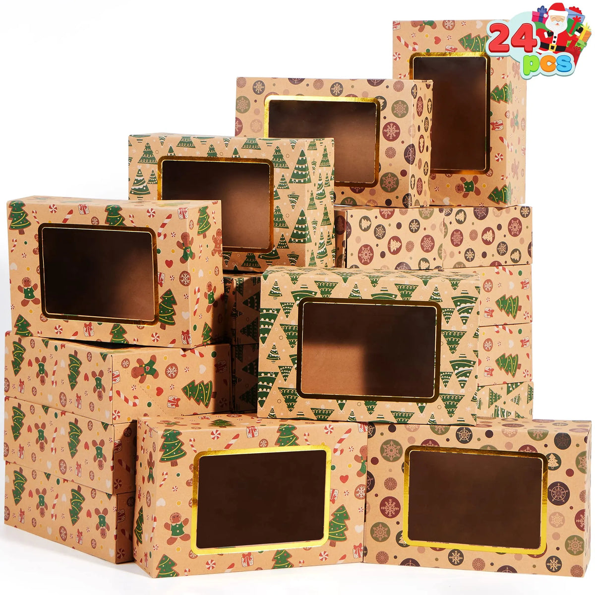 Christmas Foil Cookie Kraft Pattern Gift Box (24 Pcs)