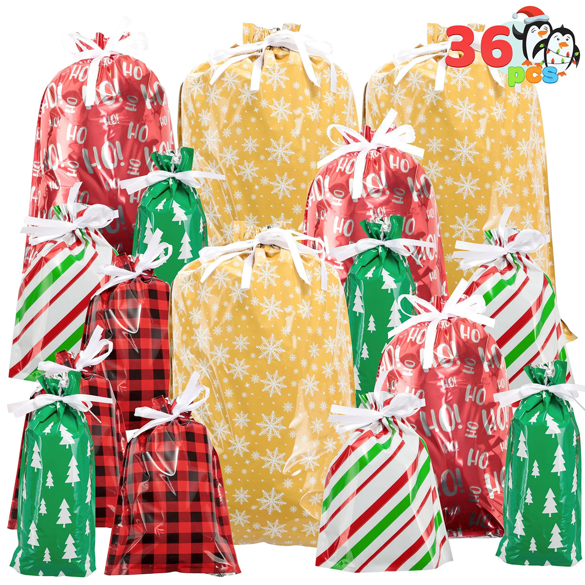 Christmas Drawstring Bags, 36 Pack