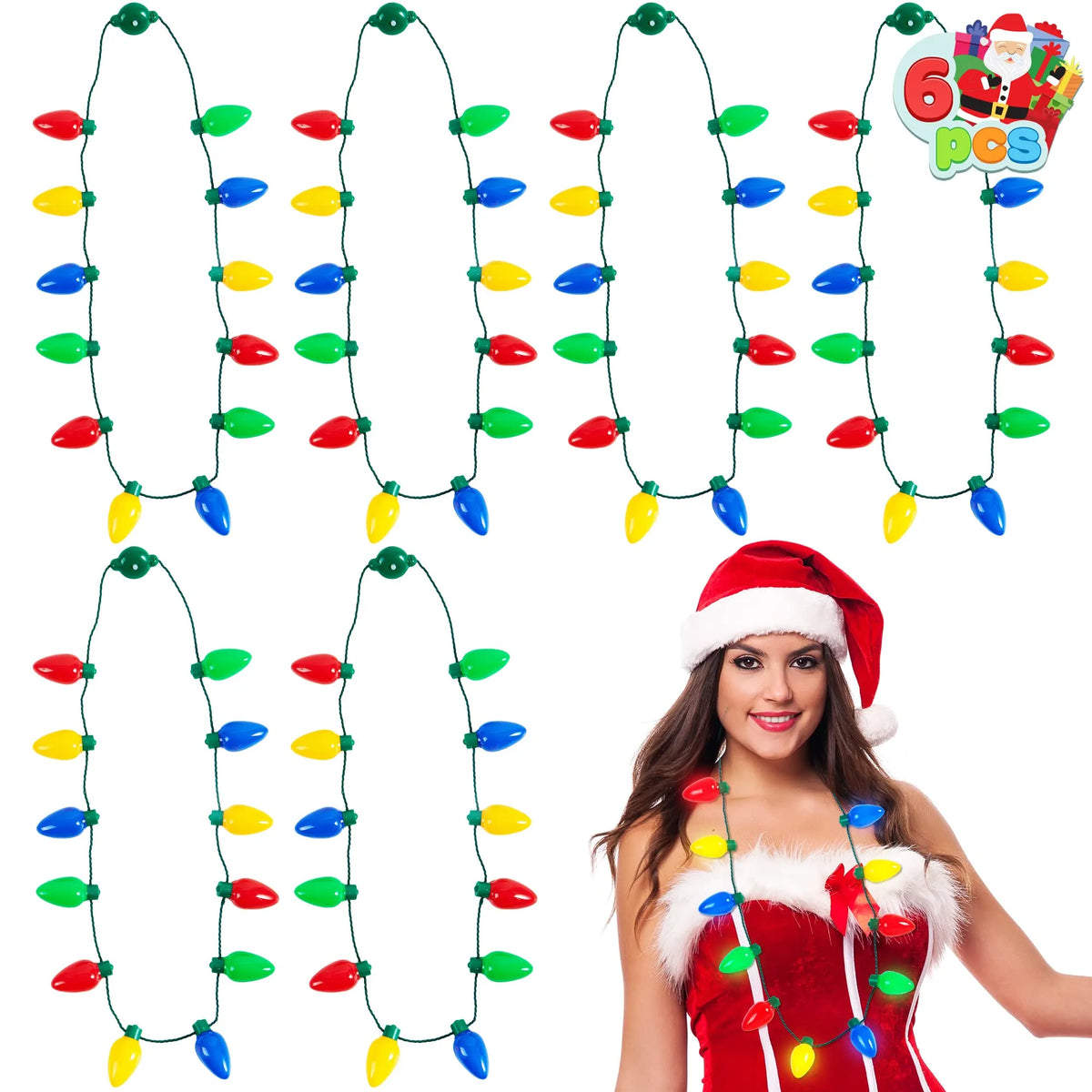 6-Pack Christmas Necklace with 12 Light Bulbs