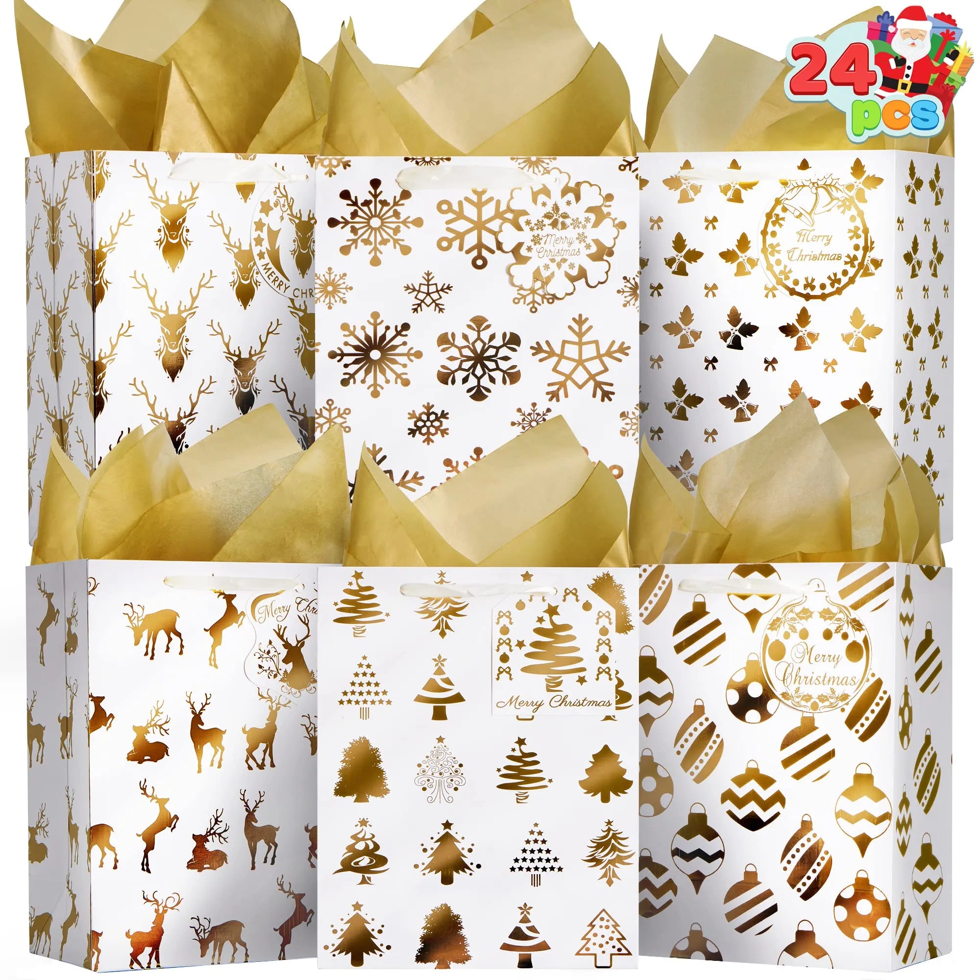 24-Pack Gold Foil Christmas Gift Bags
