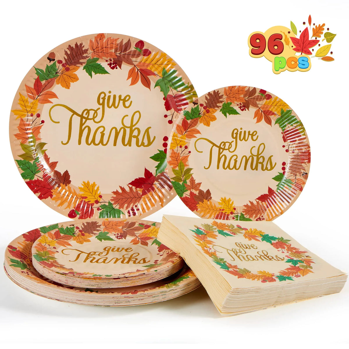 Thanksgiving Paper Plates & Napkins Set for 24 Guests