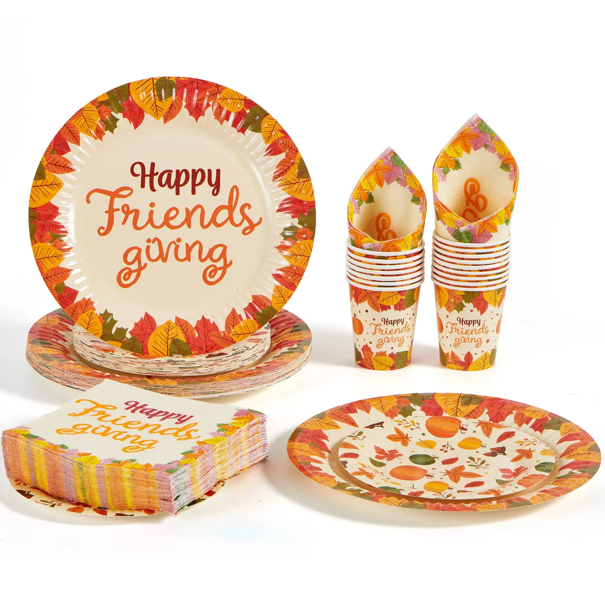 120-Piece Friendsgiving Disposable Dinnerware Set with Paper Plates and Napkins