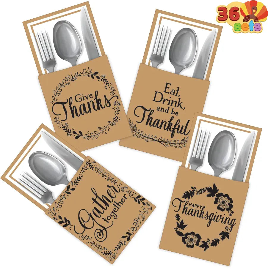 Thanksgiving Turkey Cutlery Holder, 36-Piece Set
