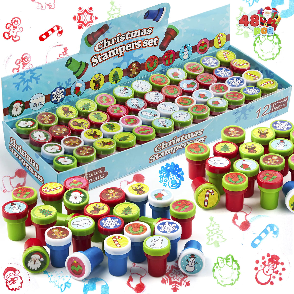 1.5-Inch Christmas Stamps Assortment, 50 Pieces