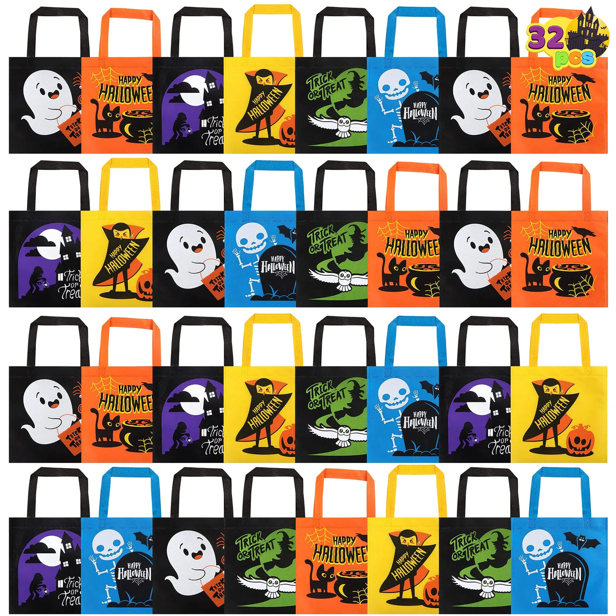 Halloween Non-Woven Colorful Tote Gift Bags (32-Pack)