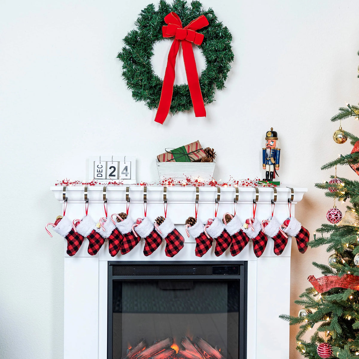 5-Inch Red and Black Buffalo Plaid Christmas Stockings, 12-Pack