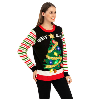 Get Lit Christmas Tree Ugly Sweater with Light Bulbs (Women)
