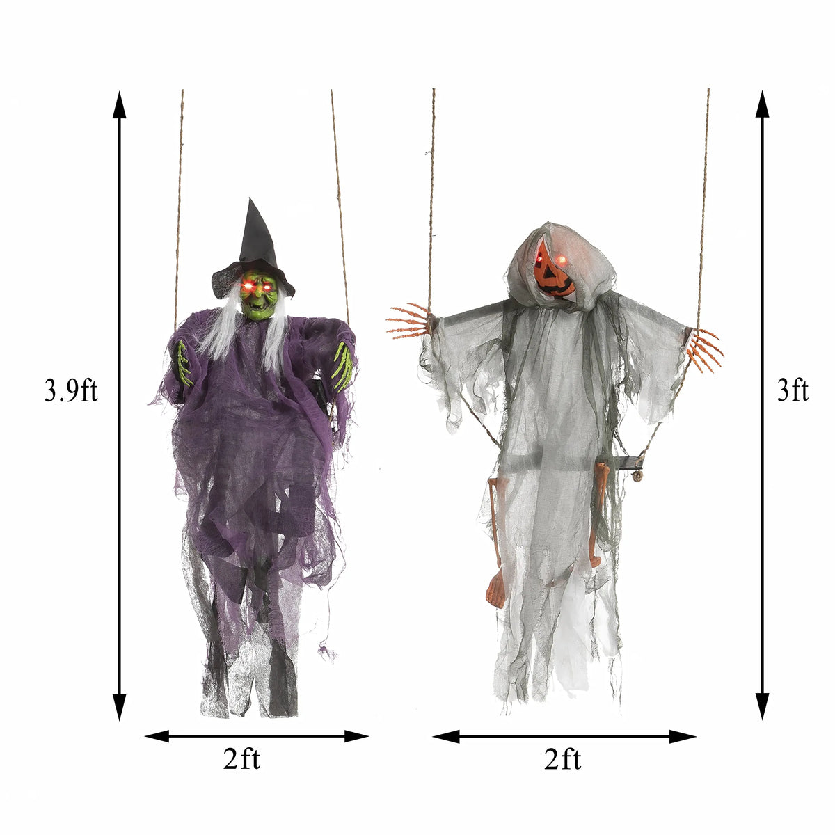 2-Pack Halloween Lighted Swinging Pumpkin & Witch