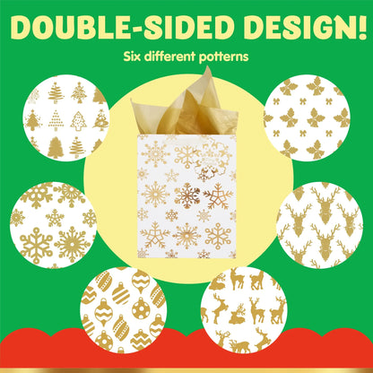 24-Pack Gold Foil Christmas Gift Bags