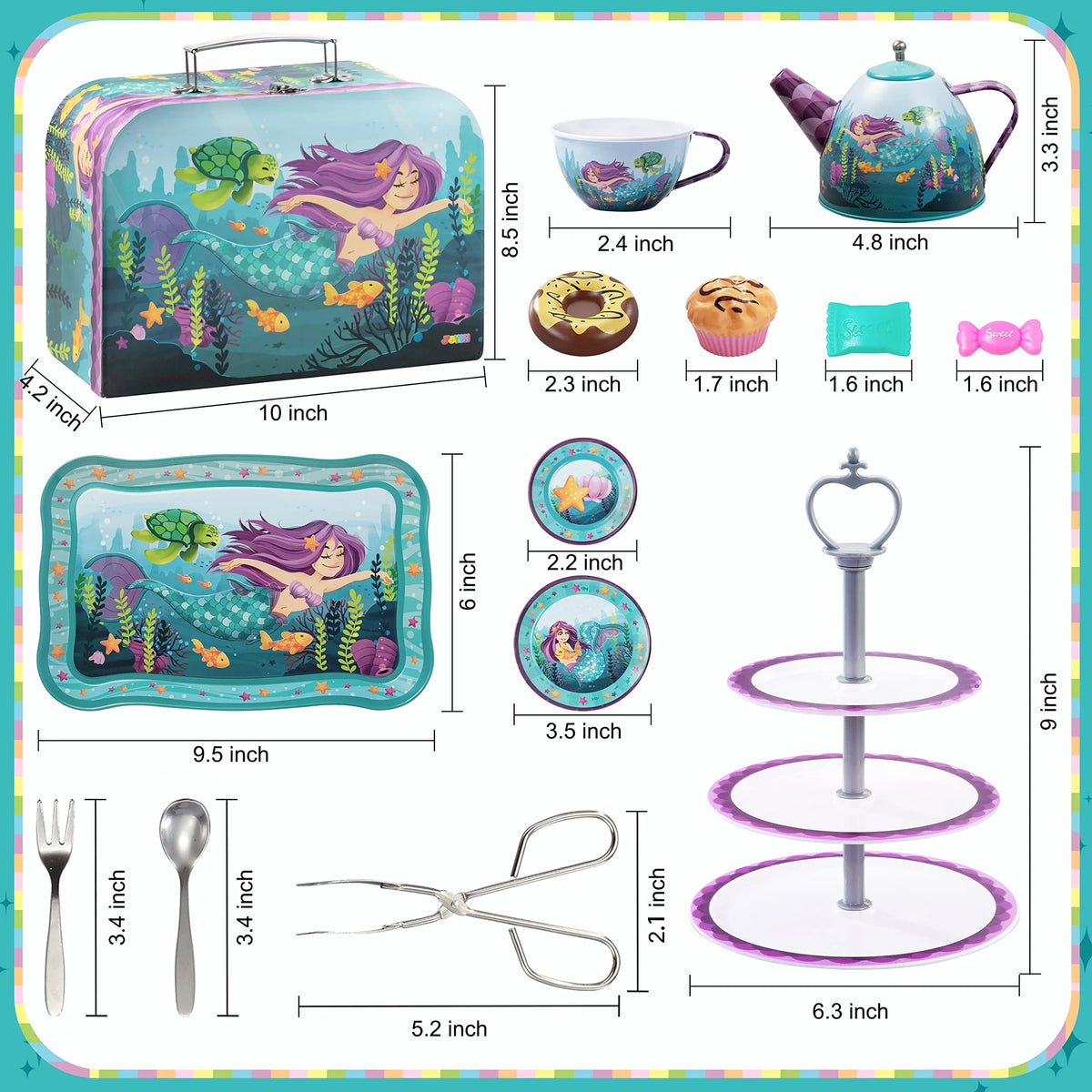 Mermaid Pretend Play Tin Teapot Set