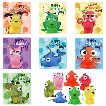 28-Pack Animal Keychains with Googly Eyes and Valentine's Day Cards for Kids