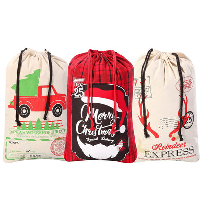 Christmas Canvas Burlap Gift Bags (3-Pack)