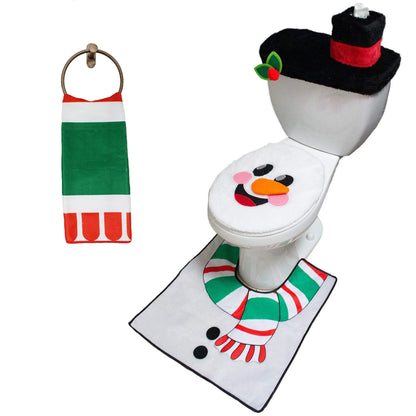 10 Pcs Santa and Snowman Bathroom Decor Set