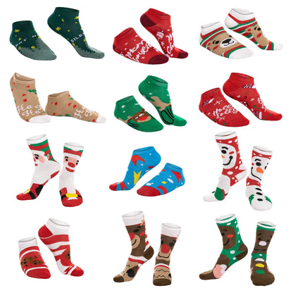 12 Days of Socks Advent Calendar (12 Pairs: Santa, Snowman, Reindeer, Gingerbread Man)
