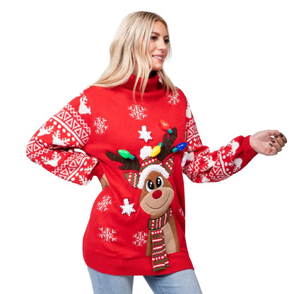Adult Christmas Reindeer Long Sweater with Lights