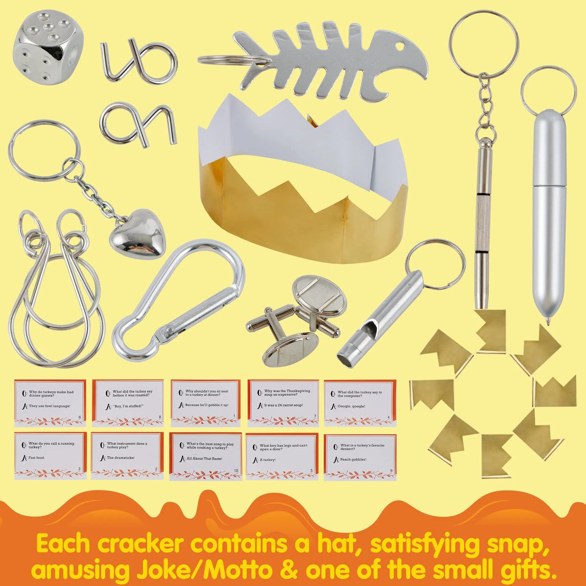 8-Piece Thanksgiving Cracker Set in Gold Theme