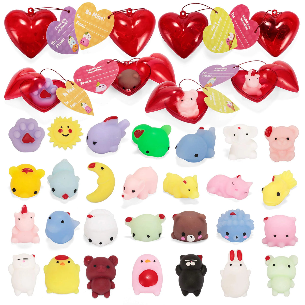 28-Pack Mochi Squishy Toys with Valentine's Day Cards for Kids