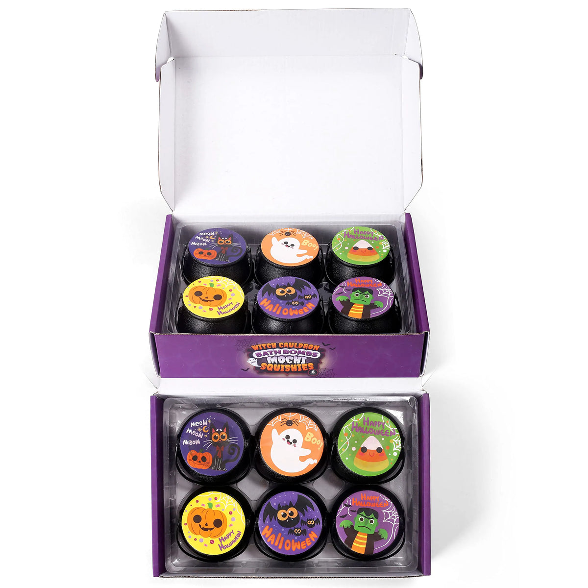 Halloween Witch Cauldron Bath Bombs (6 Pack) with Mochi Squishy