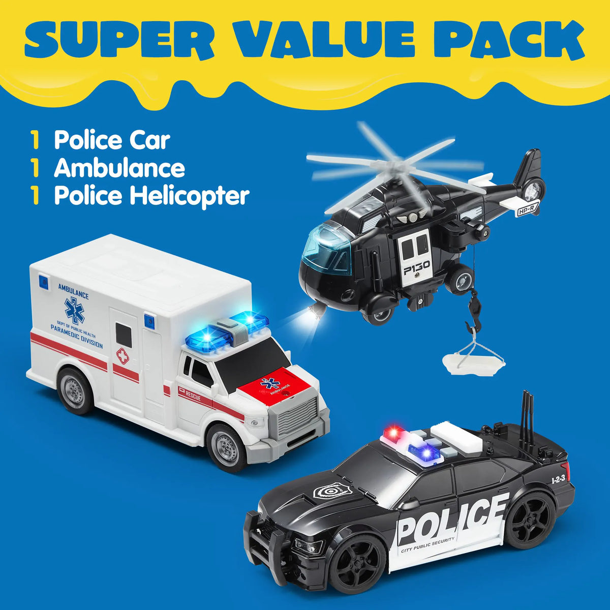 City Hero Police Vehicle Toy Set (3-Pack)