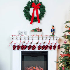 5-Inch Red and Black Buffalo Plaid Christmas Stockings, 12-Pack