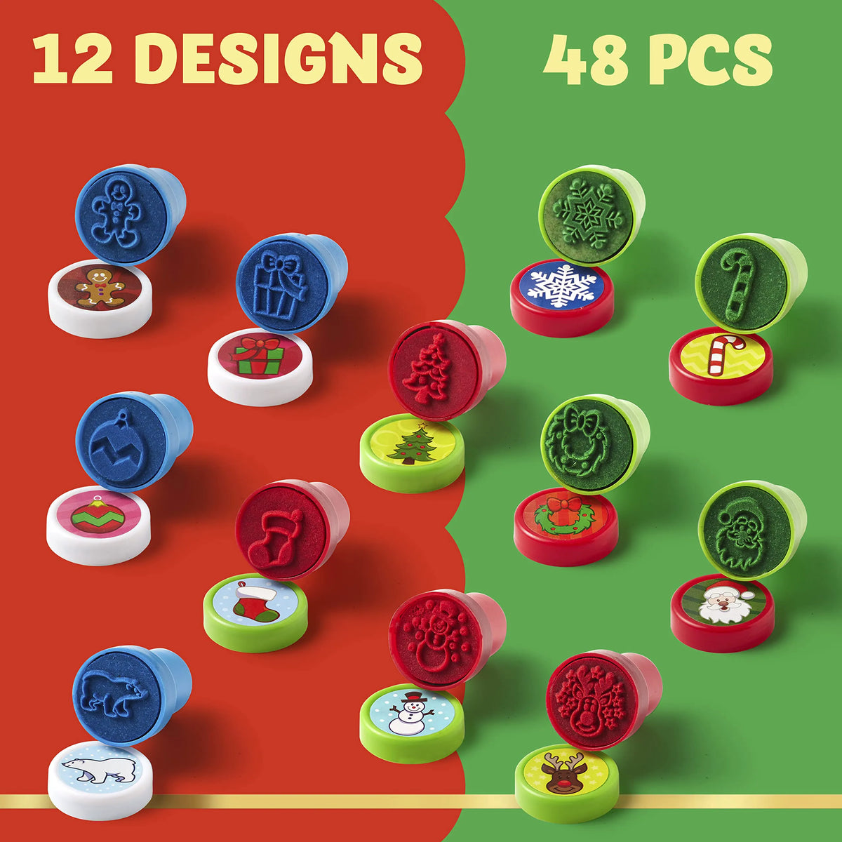 1.5-Inch Christmas Stamps Assortment, 50 Pieces