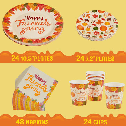 120-Piece Friendsgiving Disposable Dinnerware Set with Paper Plates and Napkins