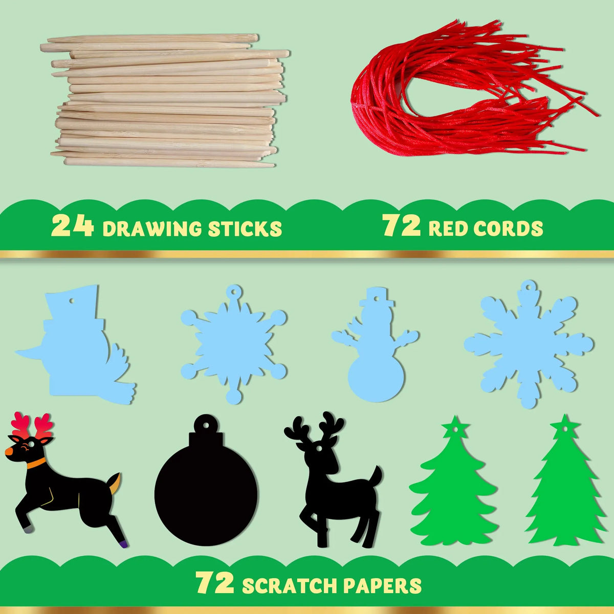 72-Piece Rainbow Scratch Christmas Ornaments