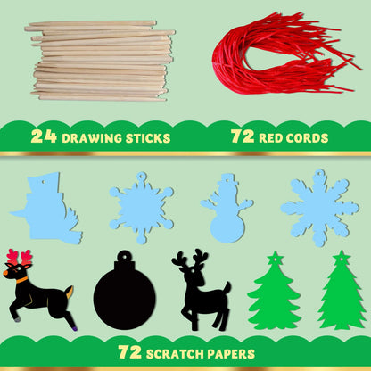 72-Piece Rainbow Scratch Christmas Ornaments