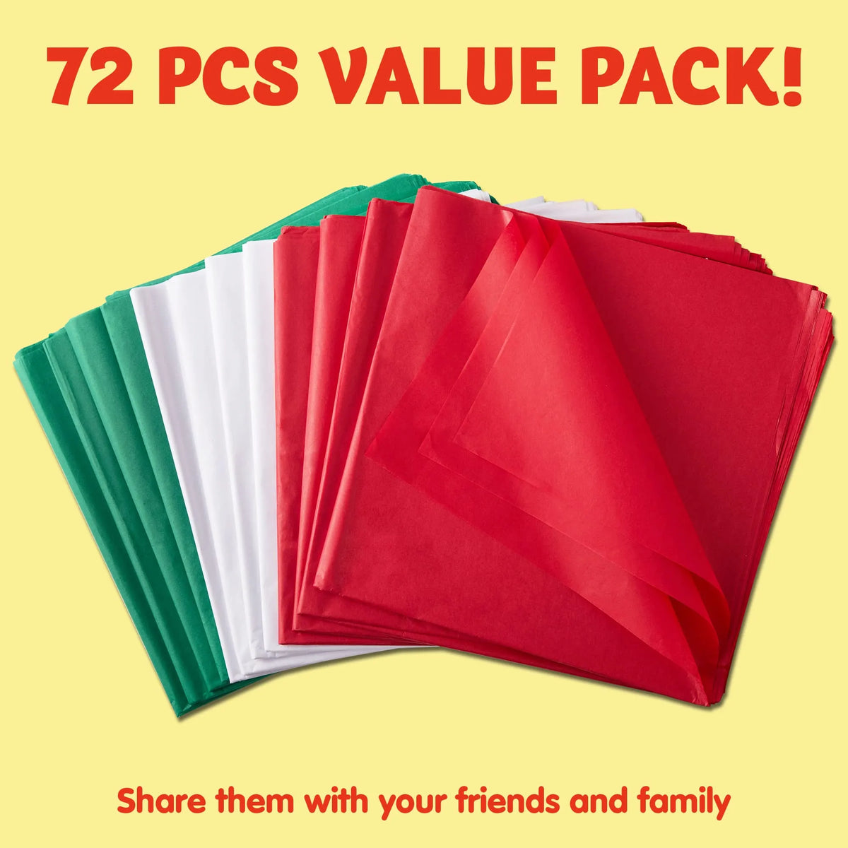 72 Sheets 20x20 Inch Christmas Tissue Paper Assortment (Red, Green & White)